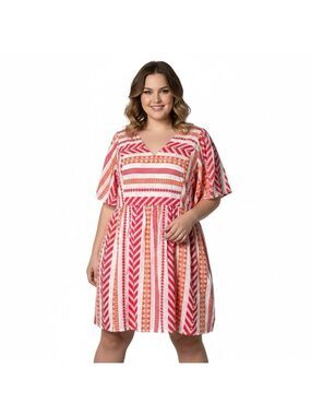 OLD NAVY Cotton Blend Textured Jacquard Mini Swing Dress Flutter Sleeves Sz 3X